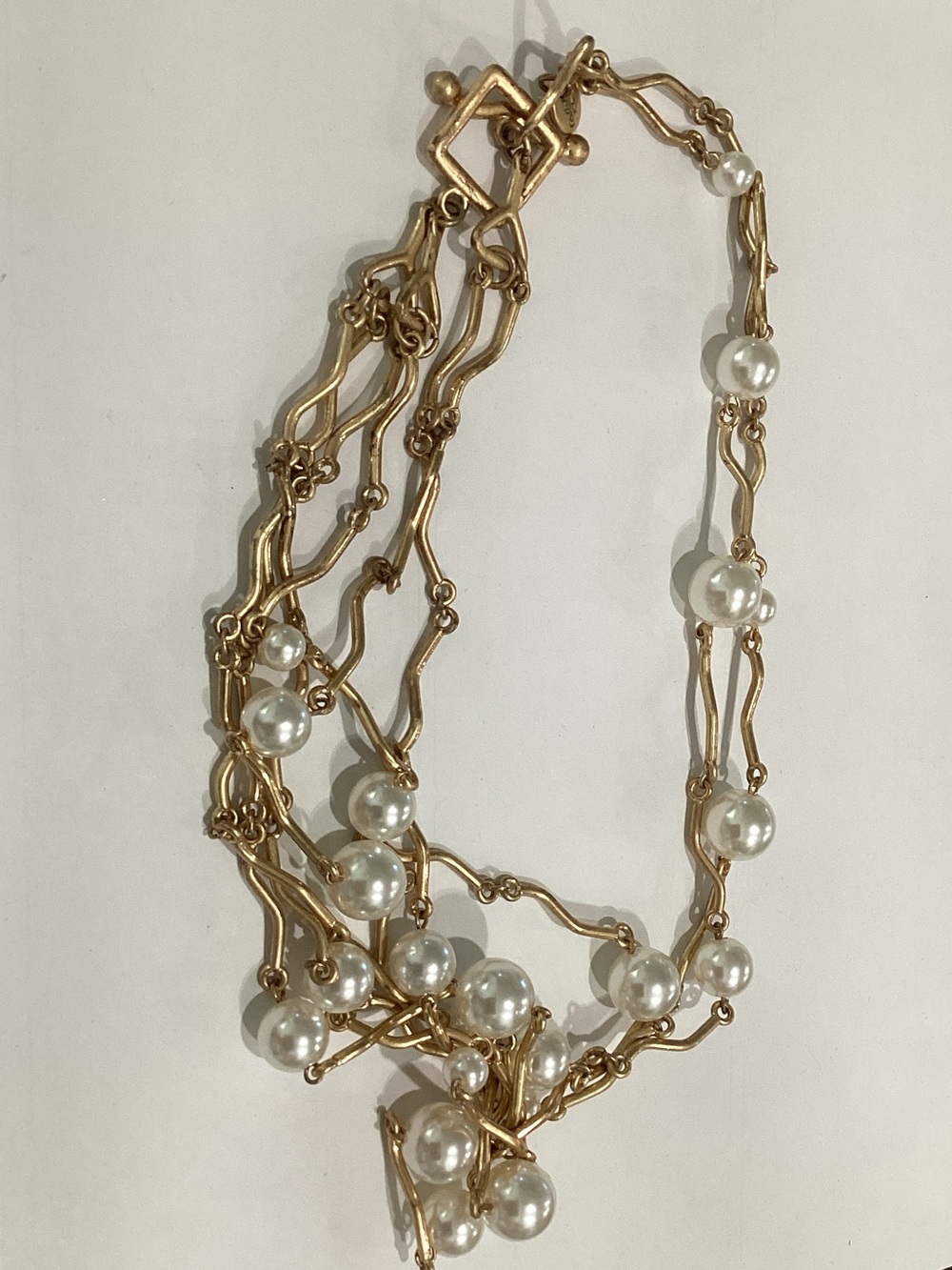 Plunder Gold and White Multi-Strand Pearl Necklace